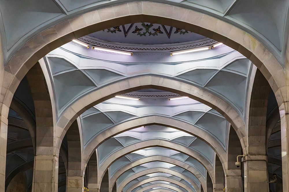 Tashkent, Uzbekistan, Central Asia. Arches and ceiling in a Tashkent subway station.